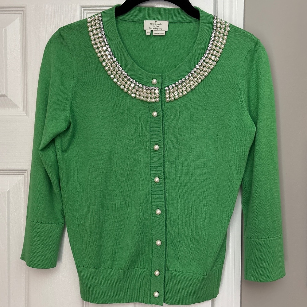 Kate Spade pearl, rhinestone embellished cardigan